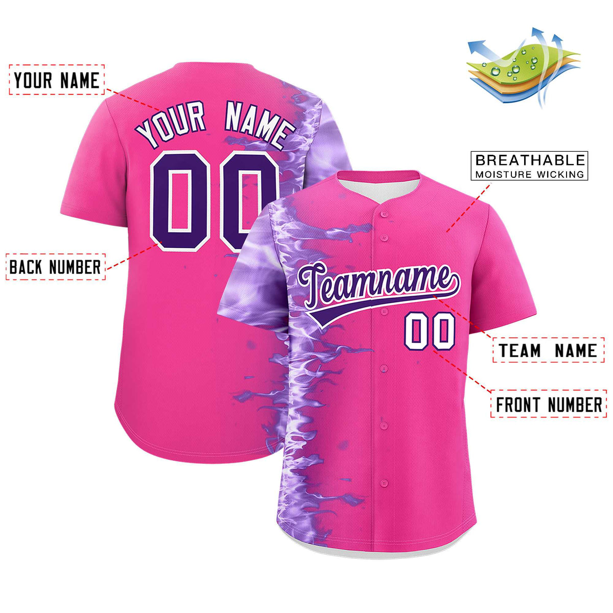 Custom Pink Personalized 3D Flame Design Authentic Baseball Jersey Limited