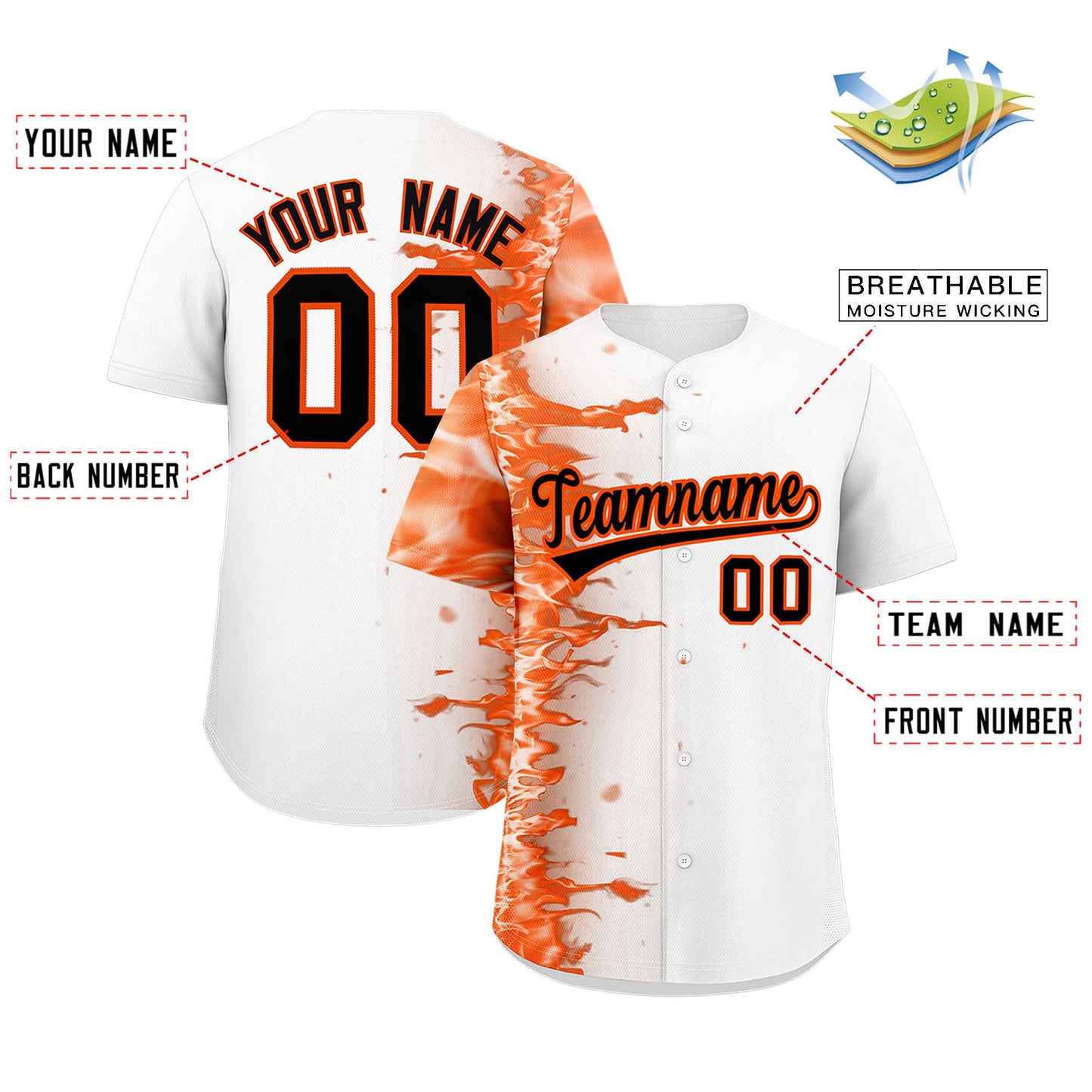Custom White Personalized 3D Flame Design Authentic Baseball Jersey Limited
