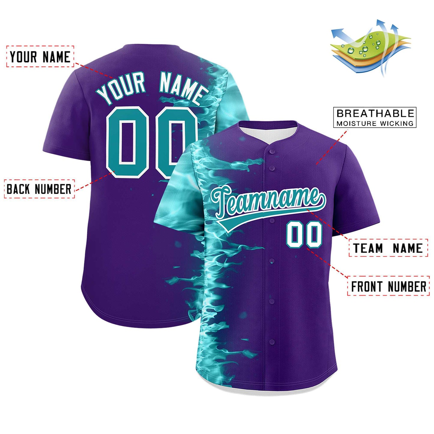 Custom Purple Personalized 3D Flame Design Authentic Baseball Jersey Limited