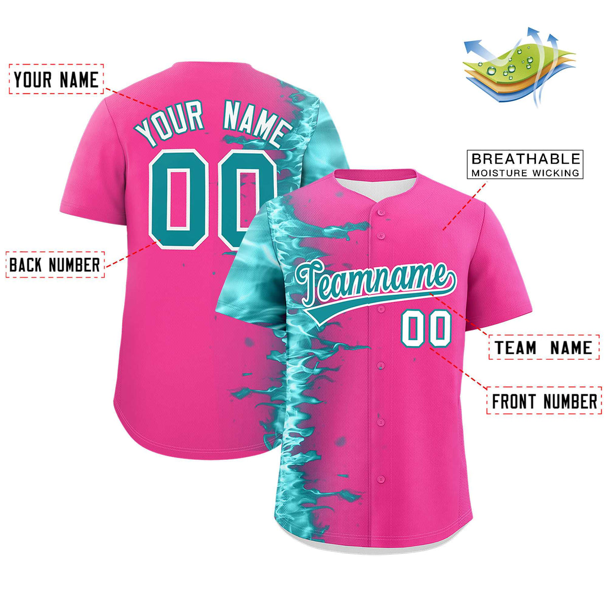 Custom Pink Personalized 3D Flame Design Authentic Baseball Jersey Limited