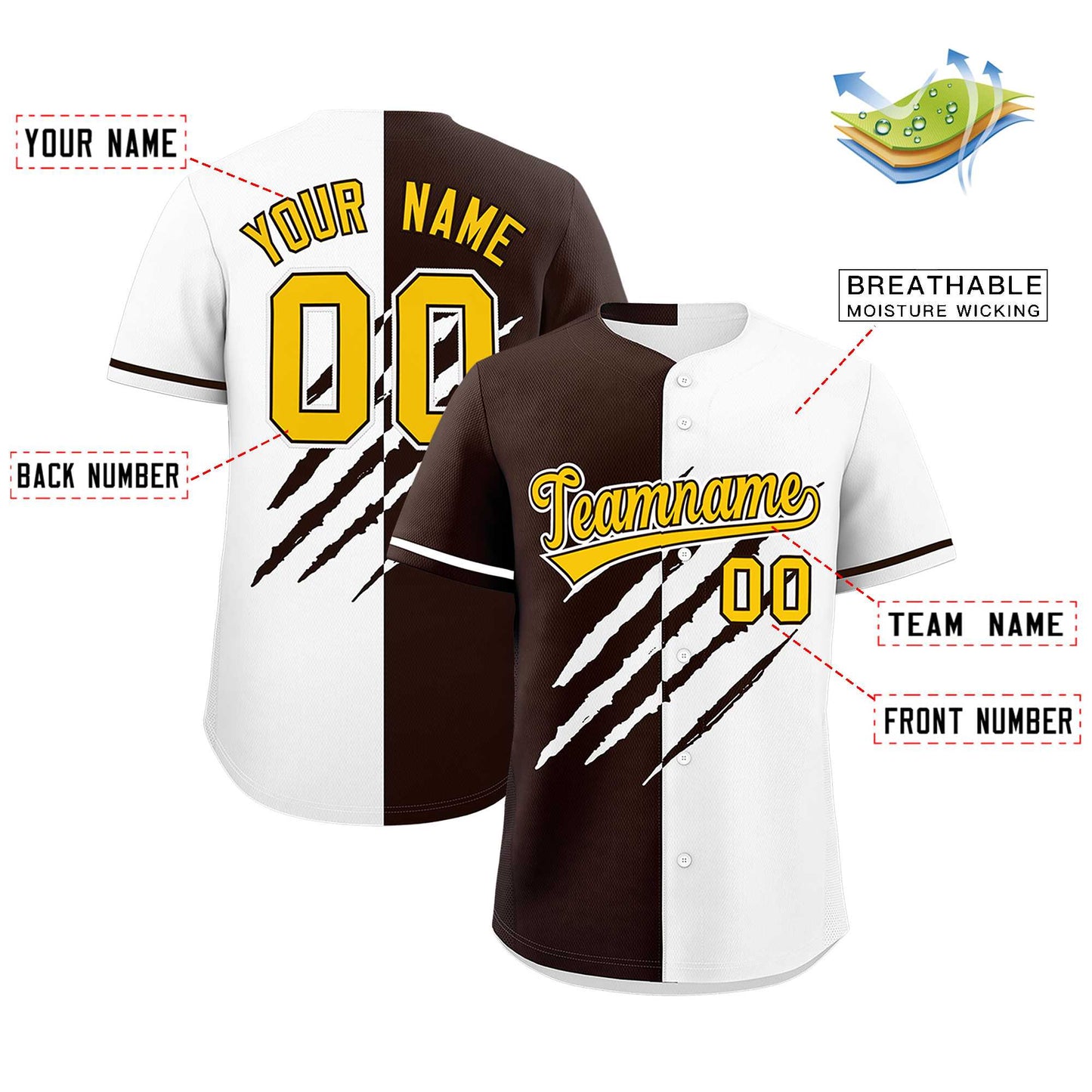 Custom Brown White Split Tiger Claw Scratch Pattern Baseball Jersey Limited