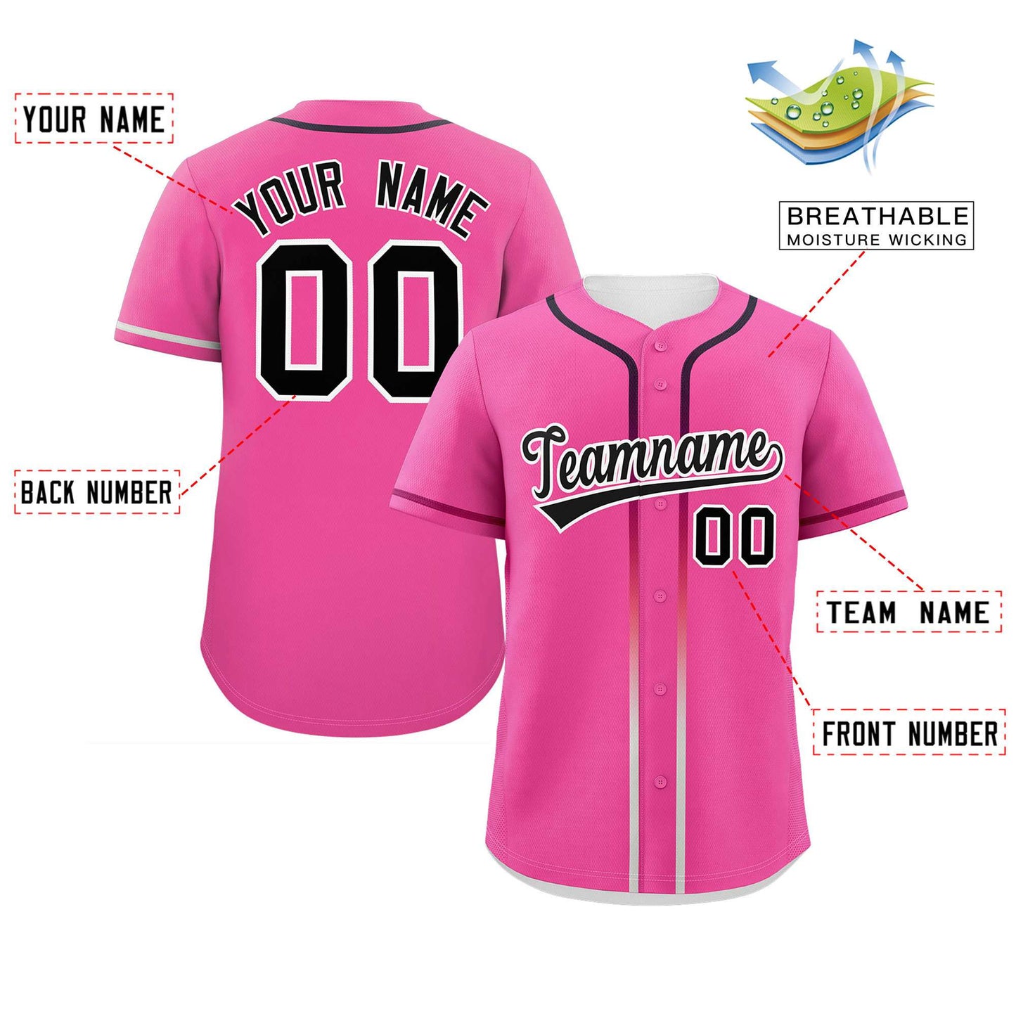 Custom Pink Black Personalized Gradient Ribbed Design Authentic Baseball Jersey Limited