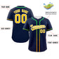 Custom Navy Gold Personalized Gradient Ribbed Design Authentic Baseball Jersey Limited