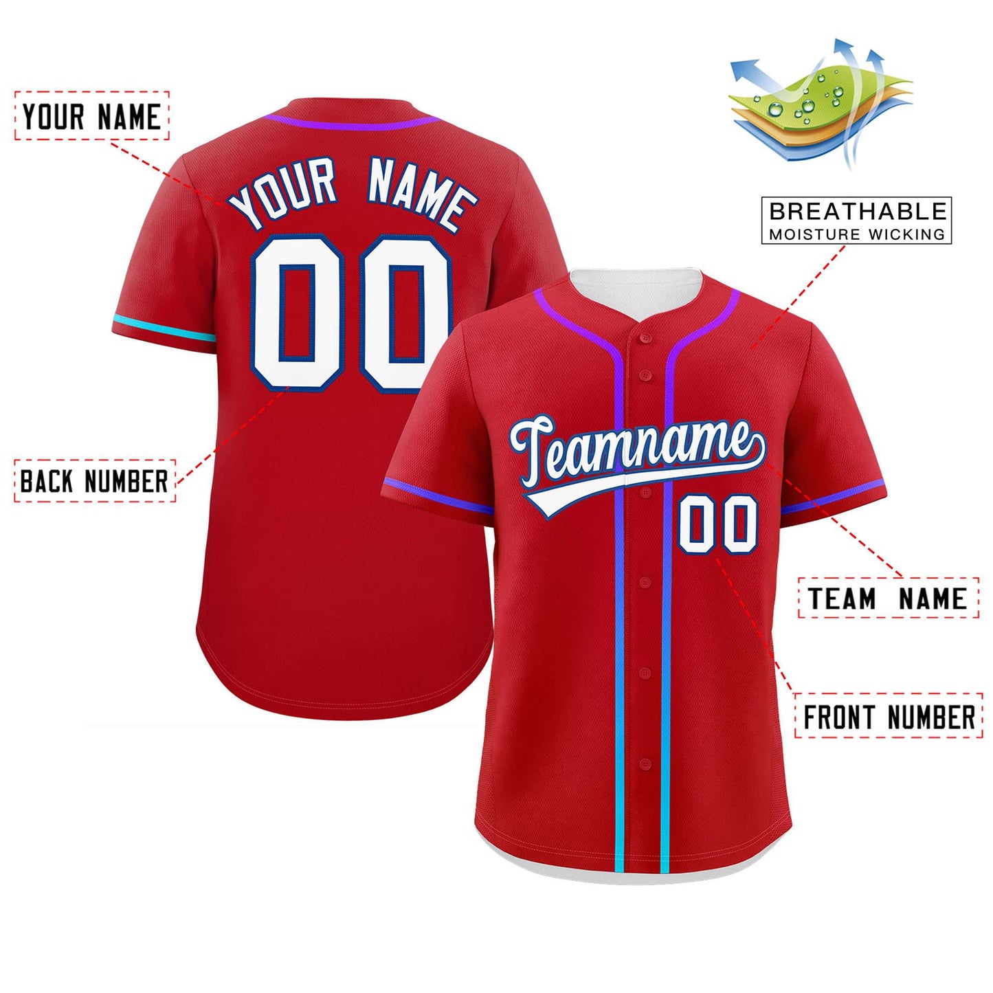 Custom Red White Personalized Gradient Ribbed Design Authentic Baseball Jersey Limited