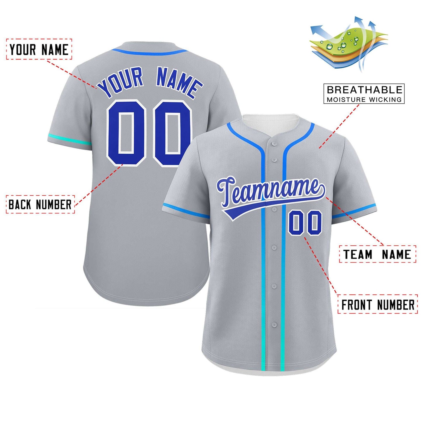 Custom Light Gray Royal Personalized Gradient Ribbed Design Authentic Baseball Jersey Limited