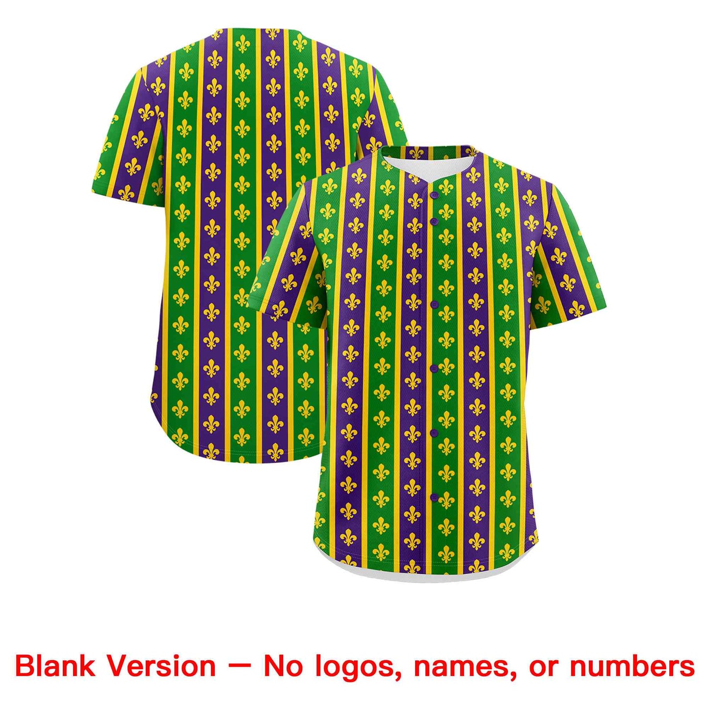 Custom Purple Kelly Green Gold Personalization Stripe Mardi Gras Authentic Baseball Jersey Limited