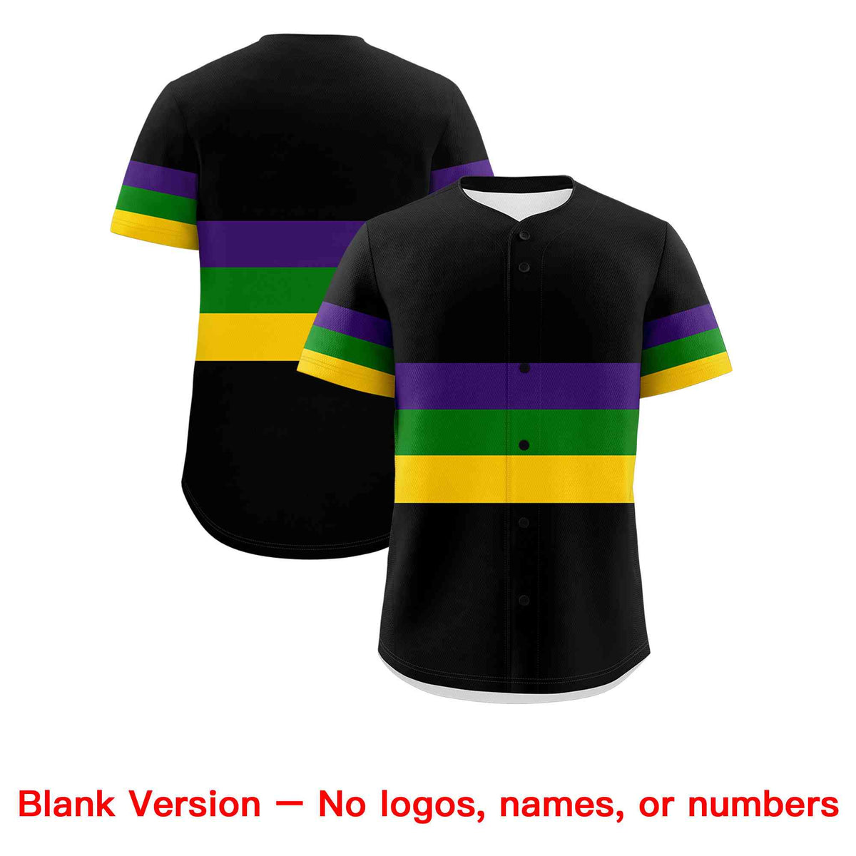 Custom Black Purple Kelly Green Gold Personalization Mardi Gras Authentic Baseball Jersey Limited