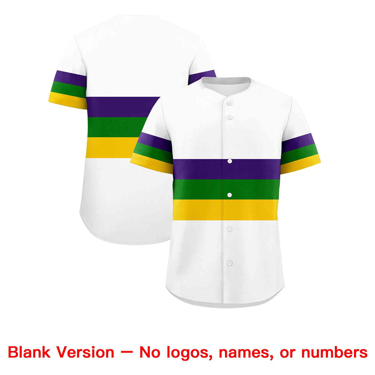 Custom White Purple Kelly Green Gold Personalization Mardi Gras Authentic Baseball Jersey Limited