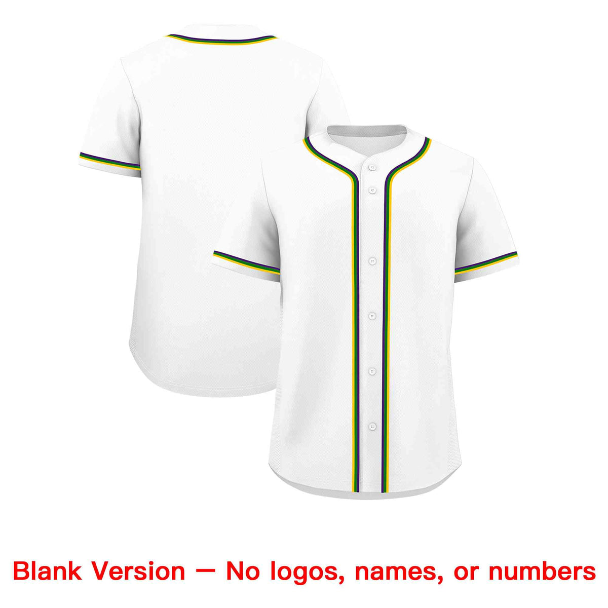 Custom White Purple Gold Kelly Green Personalization Mardi Gras Authentic Baseball Jersey Limited