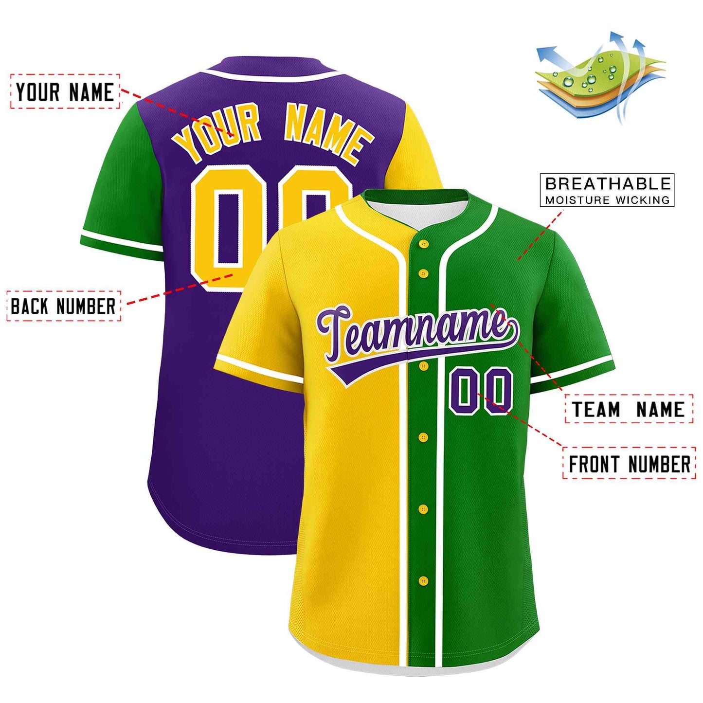 Custom Gold Kelly Green Personalization Mardi Gras Authentic Baseball Jersey Limited