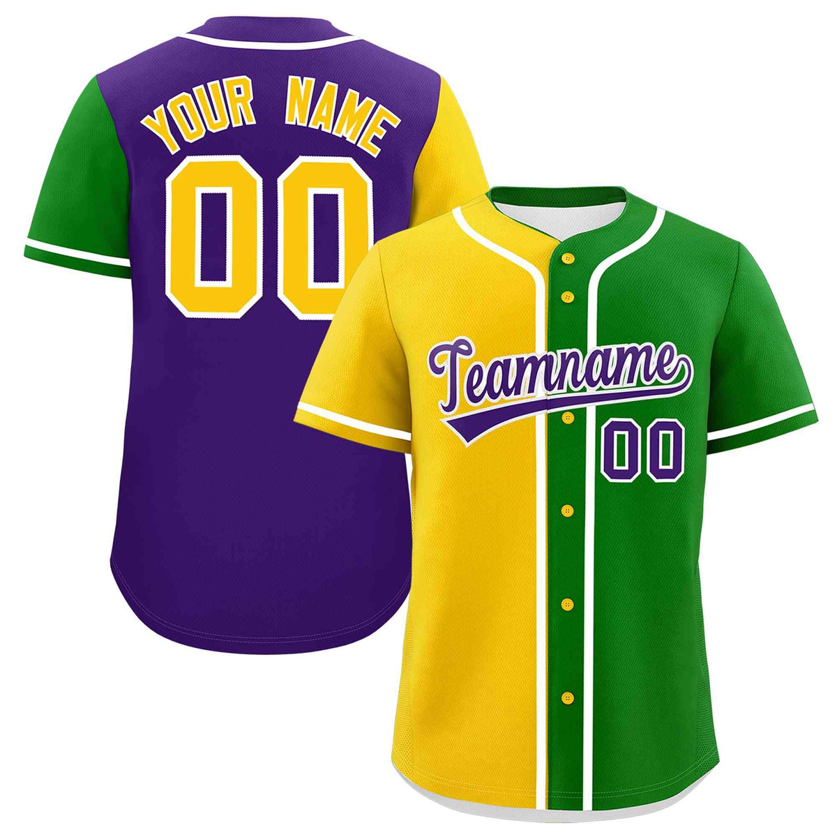 Custom Gold Kelly Green Personalization Mardi Gras Authentic Baseball Jersey
