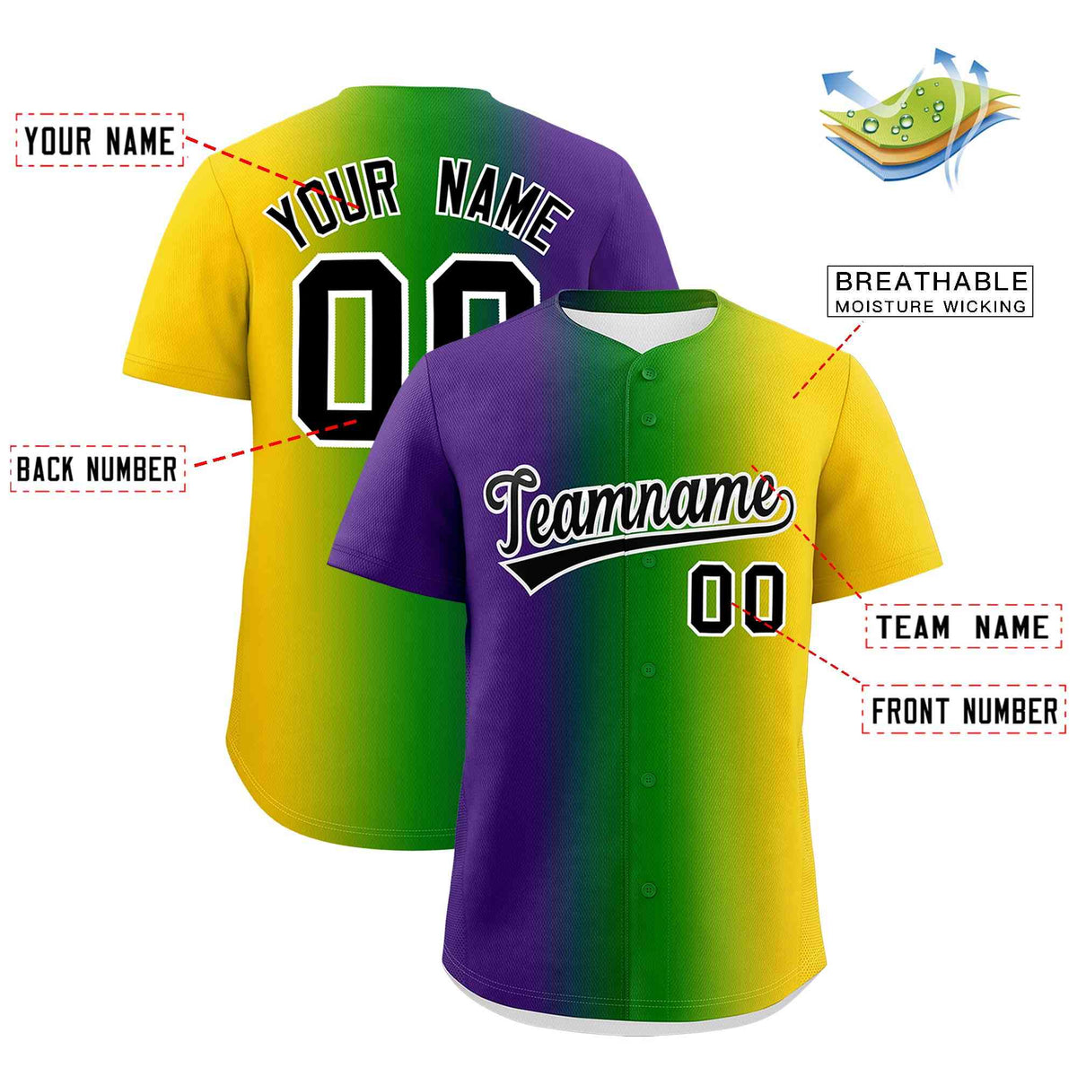 Custom Purple Gold Personalization Mardi Gras Authentic Baseball Jersey Limited