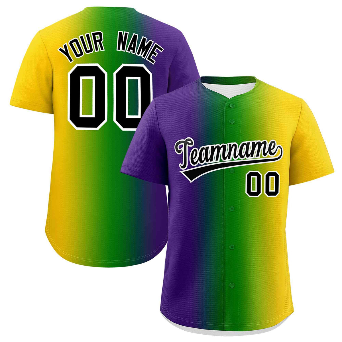 Custom Purple Gold Personalization Mardi Gras Authentic Baseball Jersey