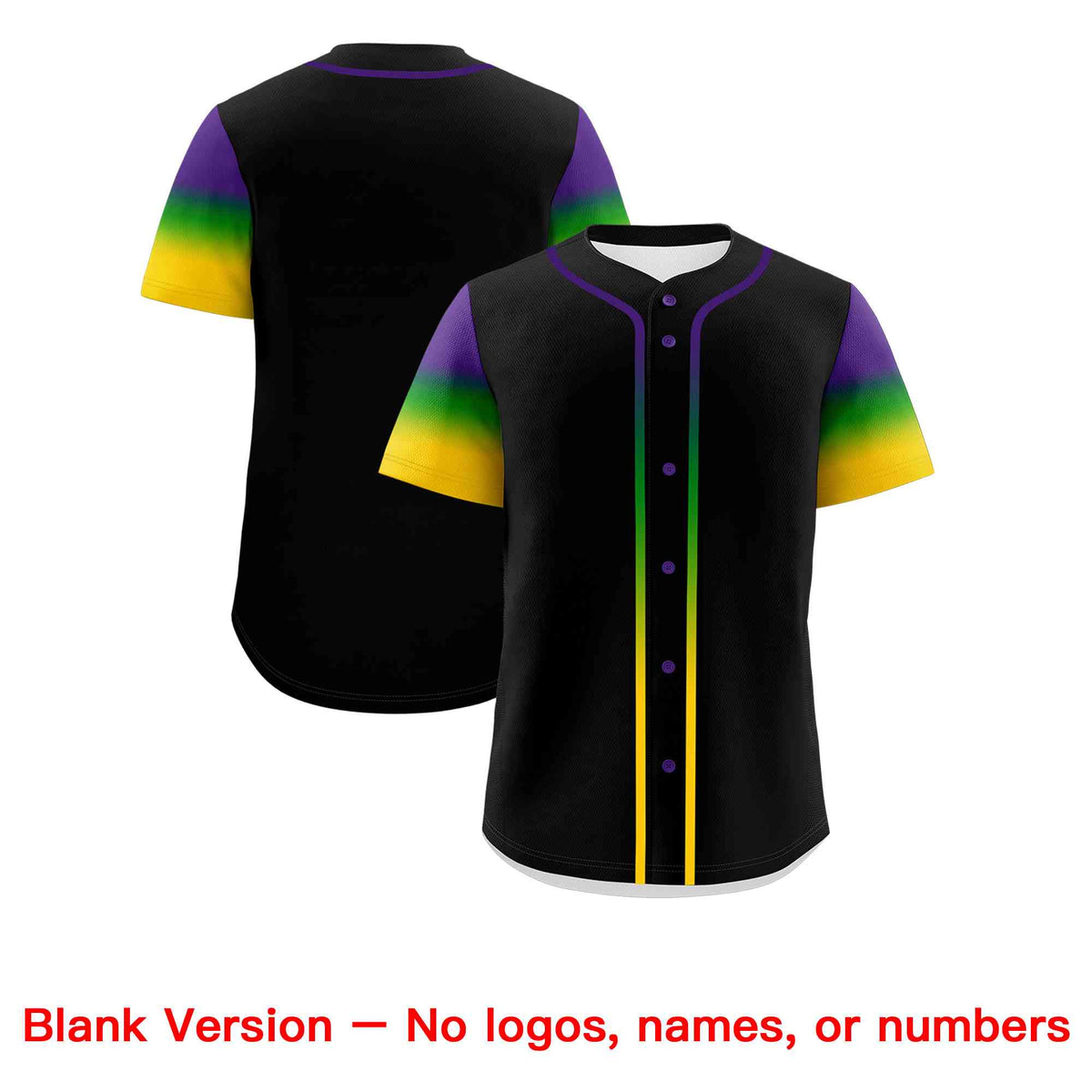 Custom Black Purple Kelly Green Gold Personalization Gradient Mardi Gras Authentic Baseball Jersey Limited