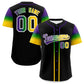 Custom Black Purple Kelly Green Gold Personalization Gradient Mardi Gras Authentic Baseball Jersey