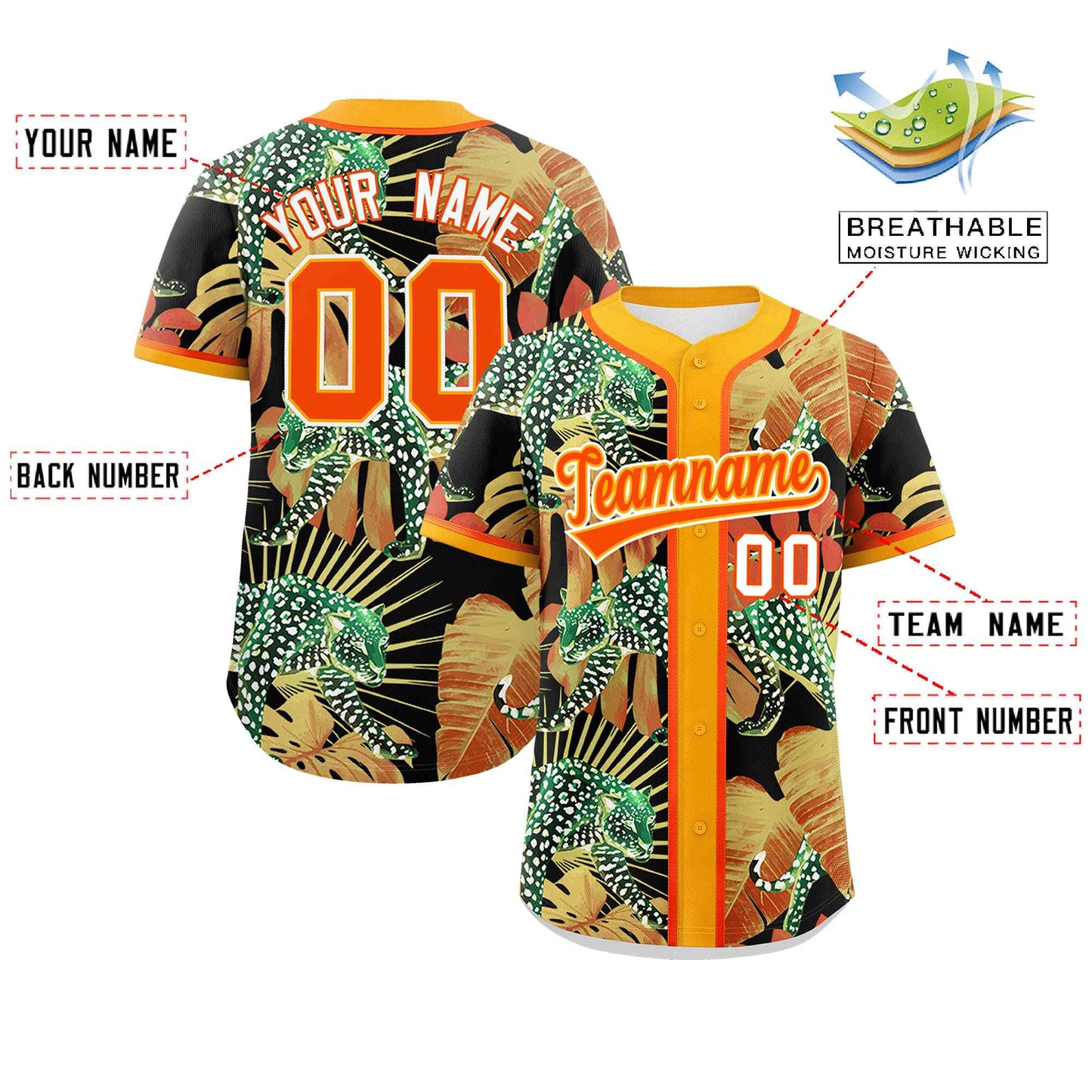 Custom Yellow Personalized Leopard Graffiti Pattern Authentic Baseball Jersey Limited