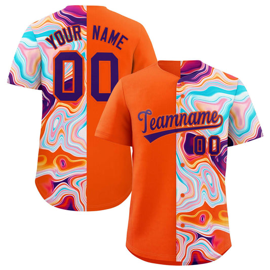 Custom Orange Split Fashion Fluid Pattern Authentic Baseball Jersey