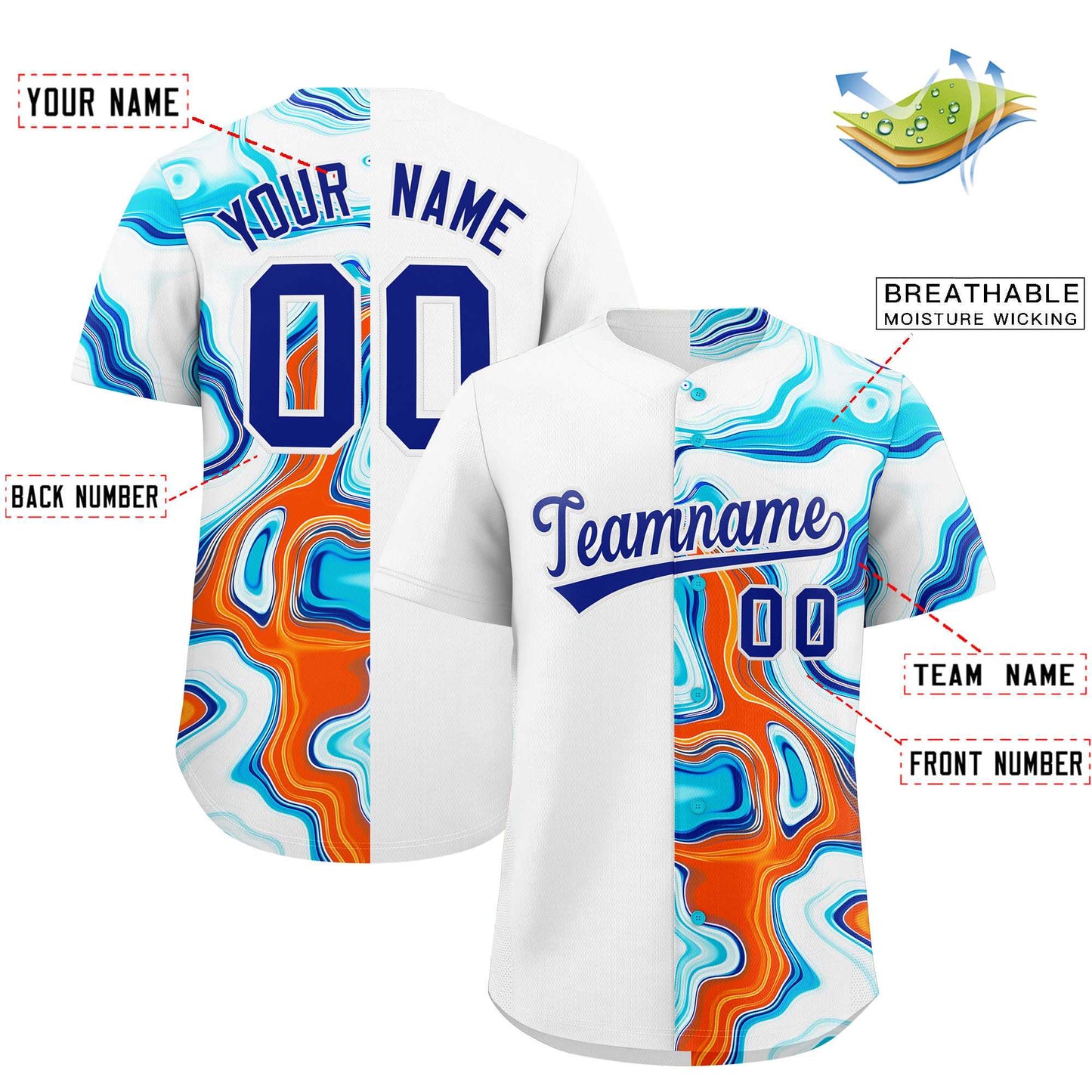 Custom White Split Fashion Fluid Pattern Authentic Baseball Jersey Limited