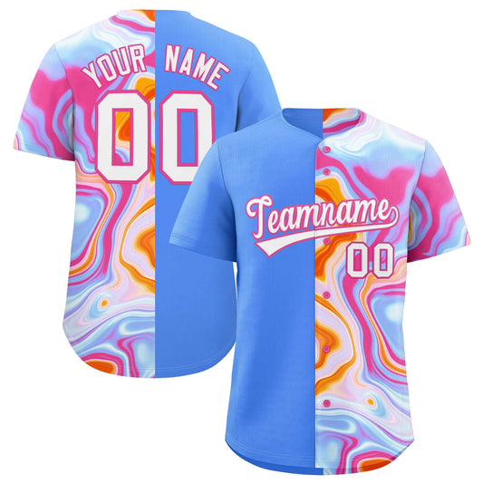 Custom Powder Blue Split Fashion Fluid Pattern Authentic Baseball Jersey