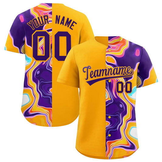 Custom Yellow Split Fashion Fluid Pattern Authentic Baseball Jersey