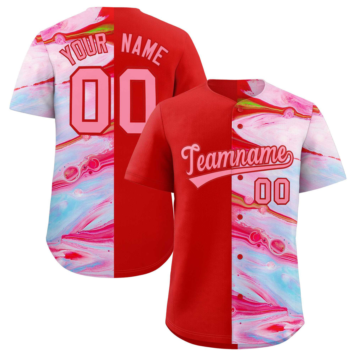 Custom Red Split Fashion Fluid Pattern Authentic Baseball Jersey