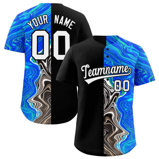 Custom Black Split Fashion Fluid Pattern Authentic Baseball Jersey