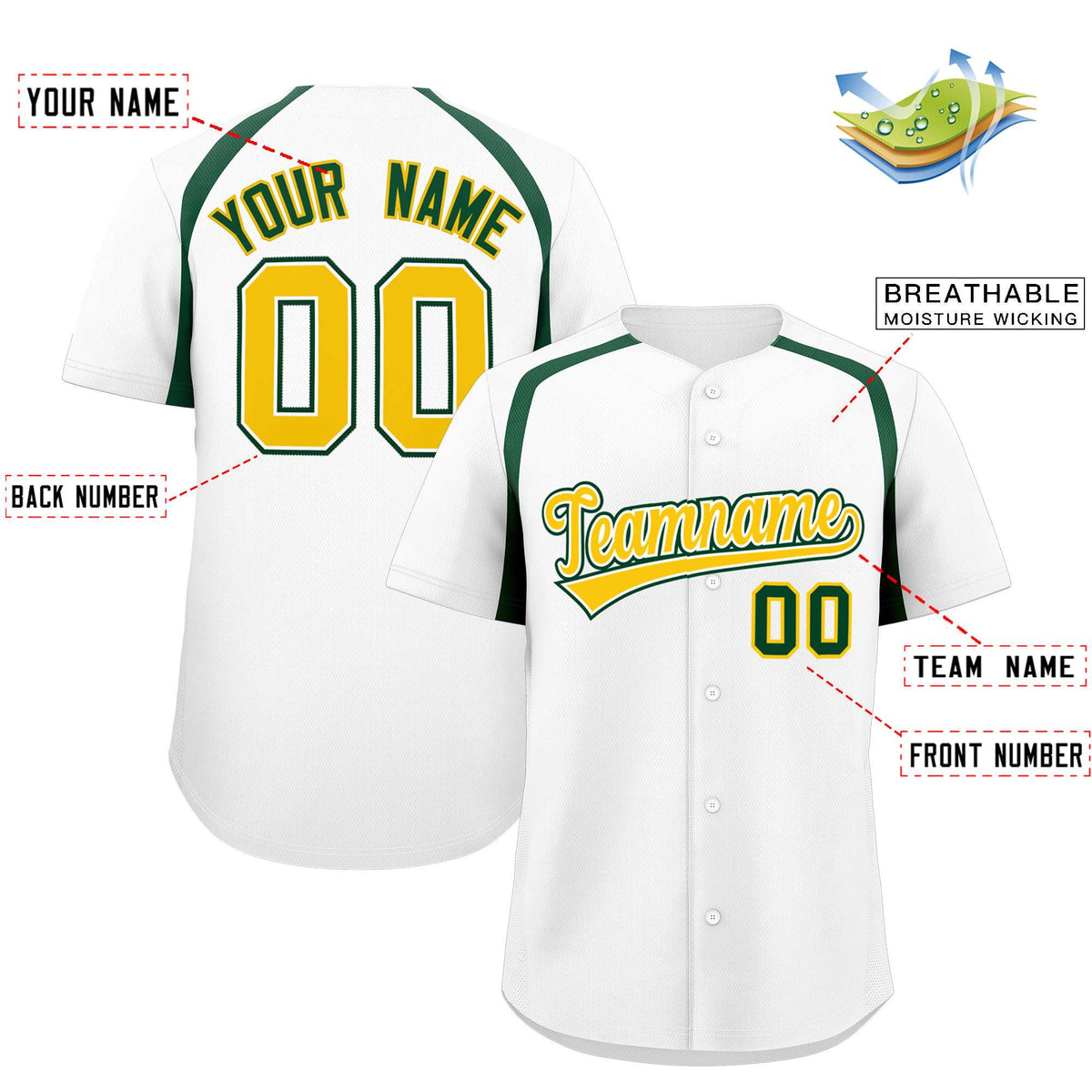 Custom White Kelly Green Personalized Color Block Authentic Baseball Jersey Limited