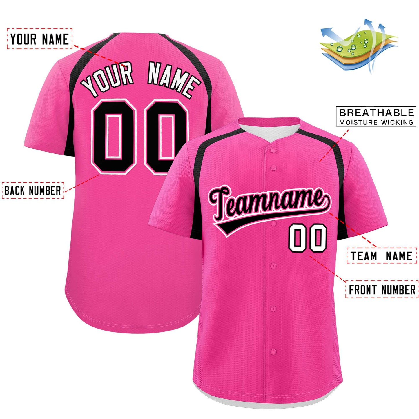 Custom Pink Black Personalized Color Block Authentic Baseball Jersey Limited