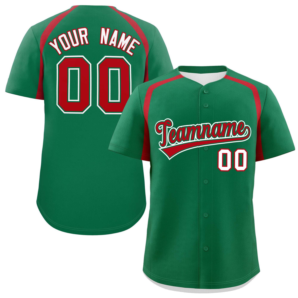 Custom Kelly Green Red Personalized Color Block Authentic Baseball Jersey