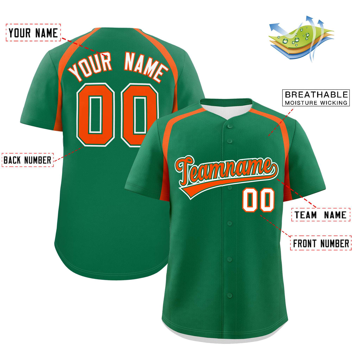 Custom Kelly Green Orange Personalized Color Block Authentic Baseball Jersey Limited