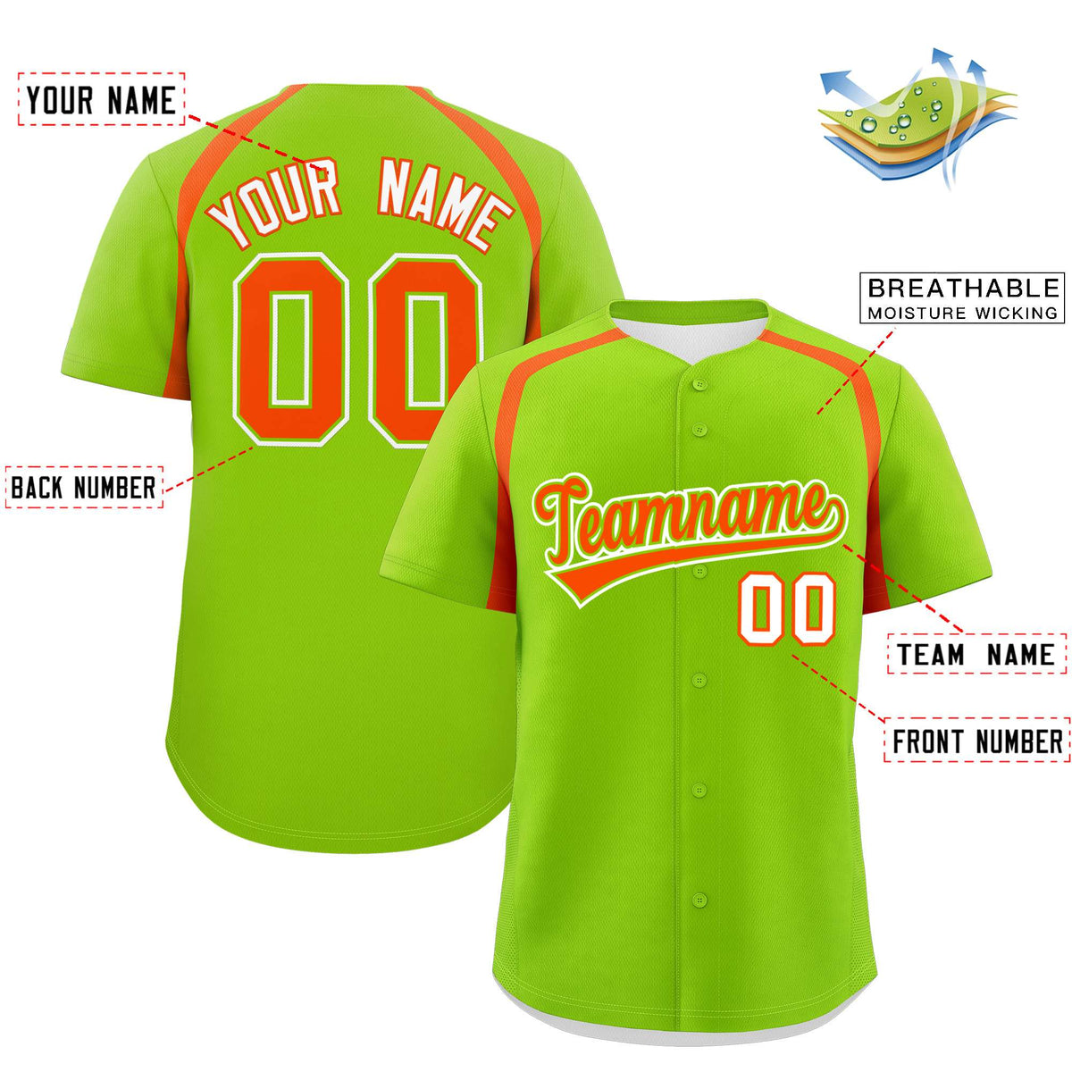 Custom Neon Green Orange Personalized Color Block Authentic Baseball Jersey Limited