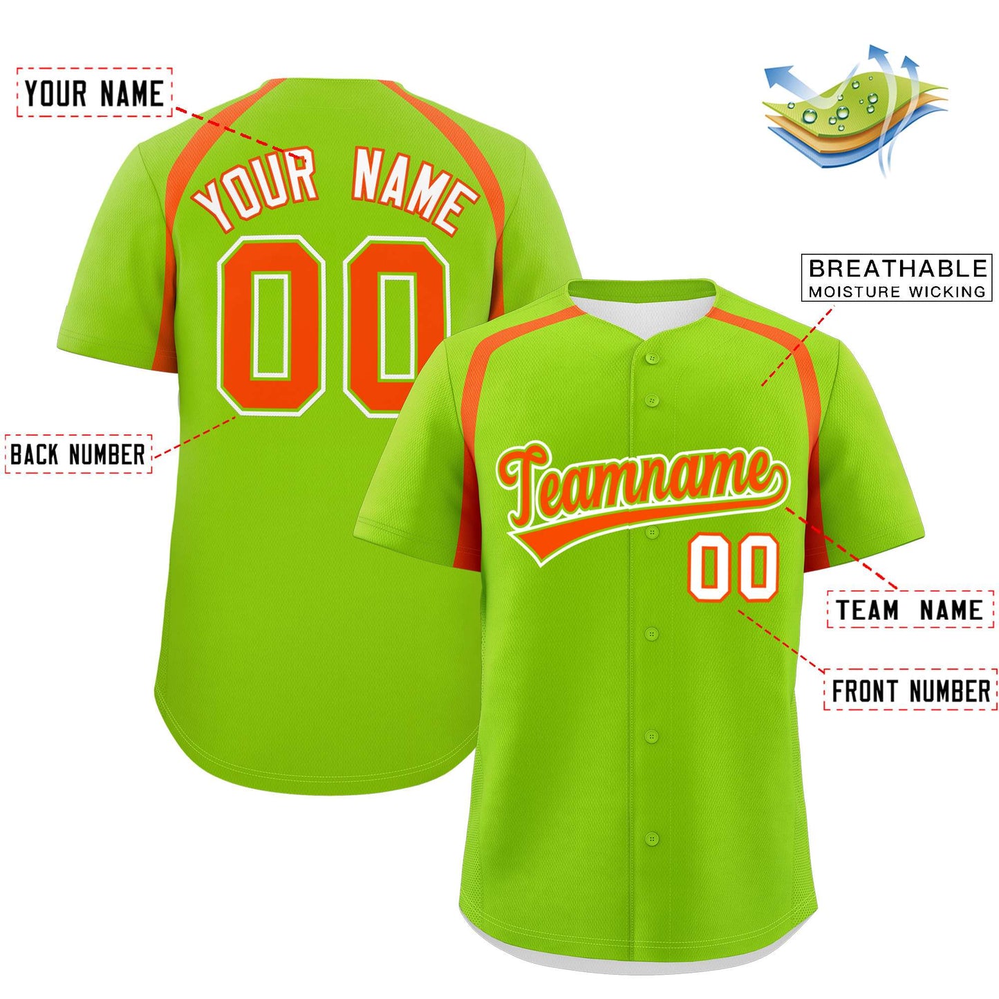 Custom Neon Green Orange Personalized Color Block Authentic Baseball Jersey Limited