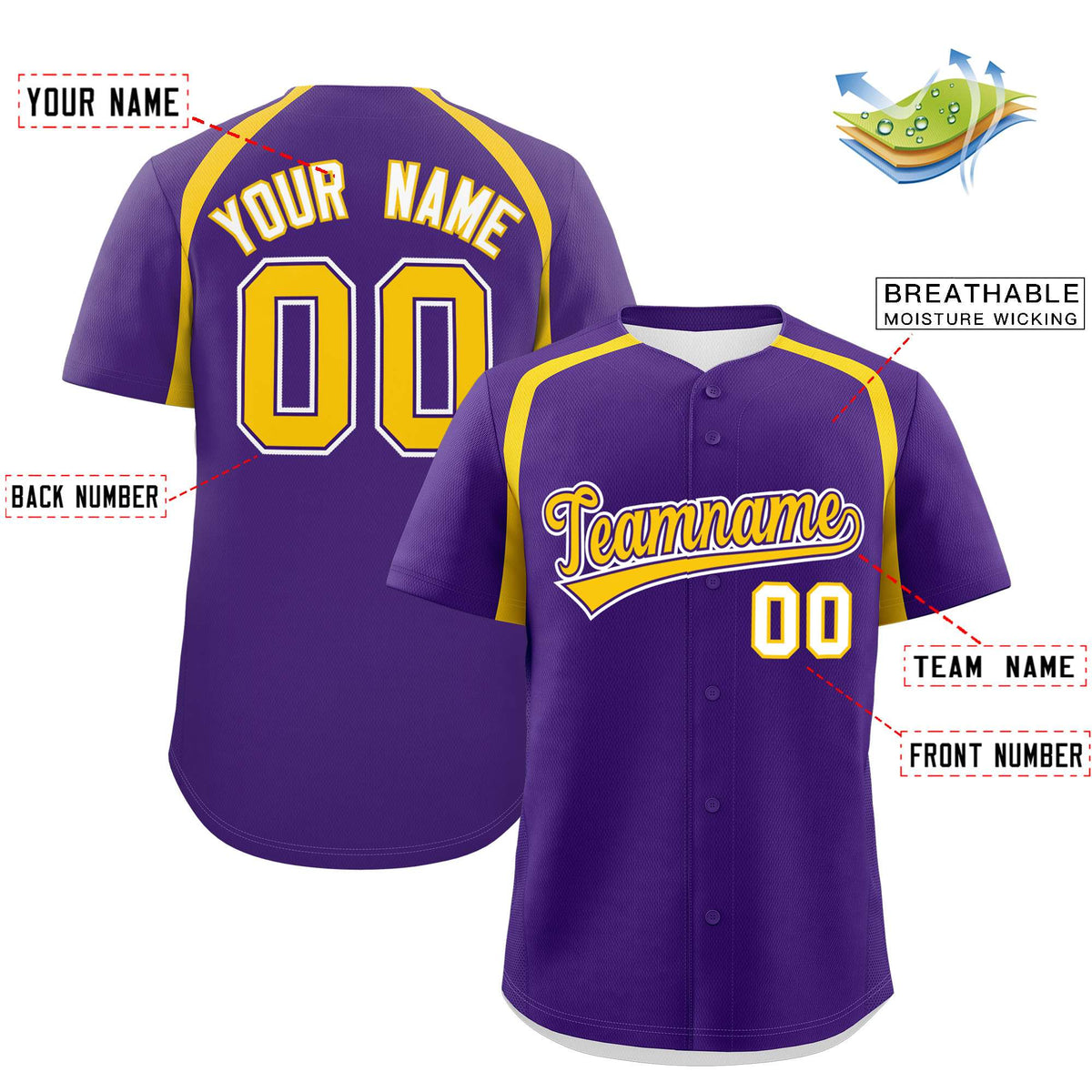 Custom Purple Gold Personalized Color Block Authentic Baseball Jersey Limited