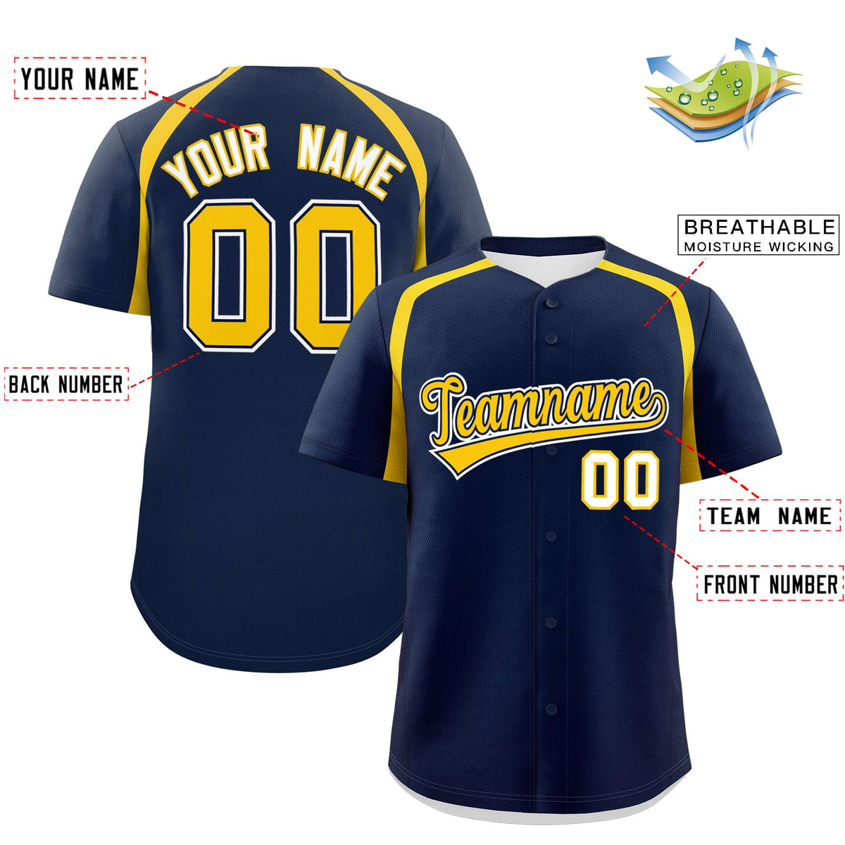 Custom Navy Gold Personalized Color Block Authentic Baseball Jersey Limited
