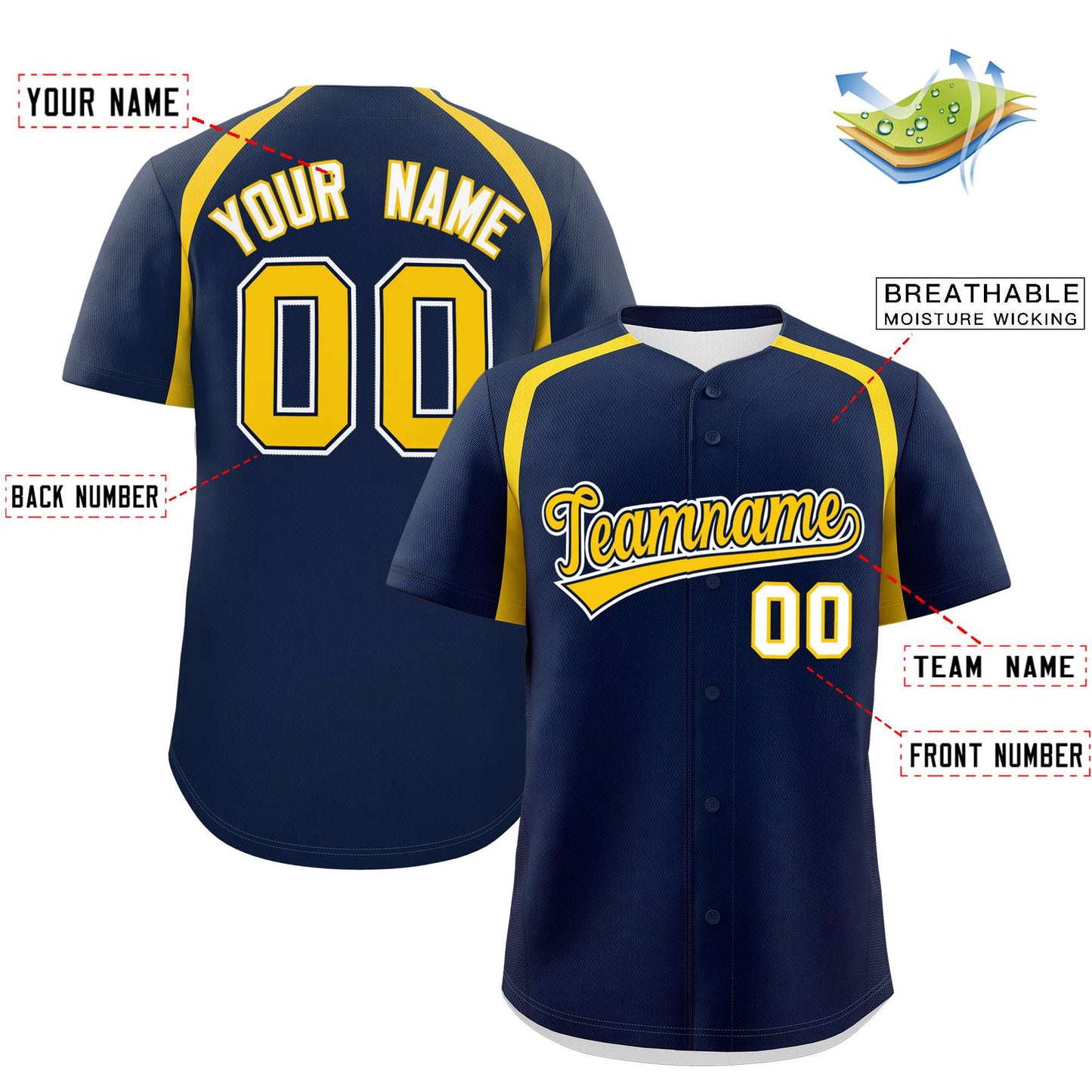 Custom Navy Gold Personalized Color Block Authentic Baseball Jersey Limited