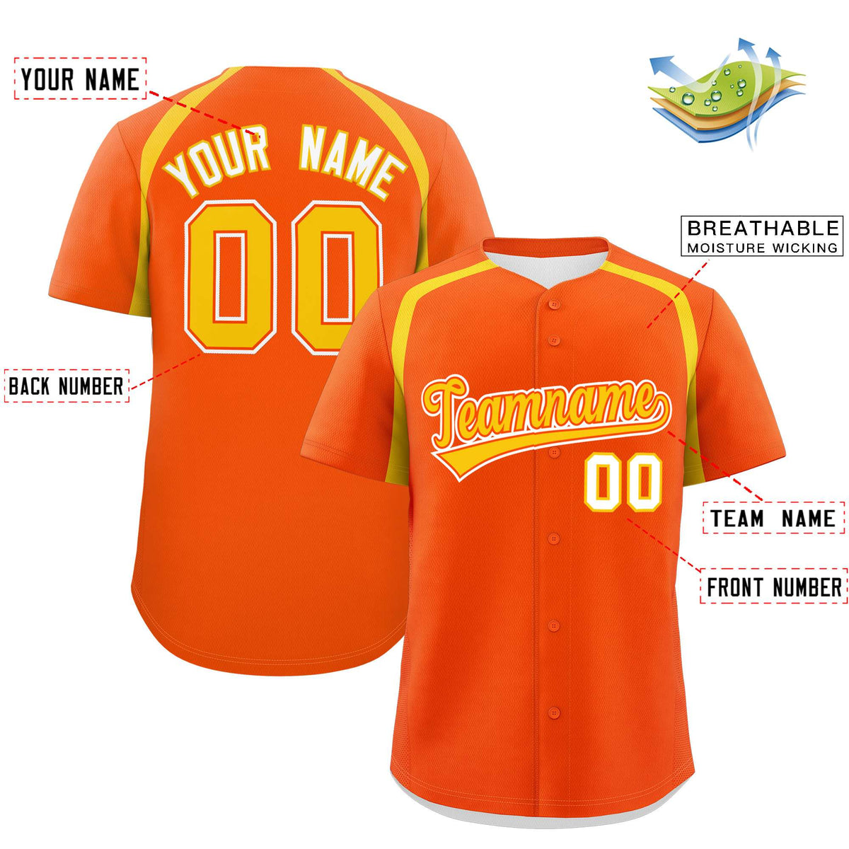 Custom Orange Gold Personalized Color Block Authentic Baseball Jersey Limited