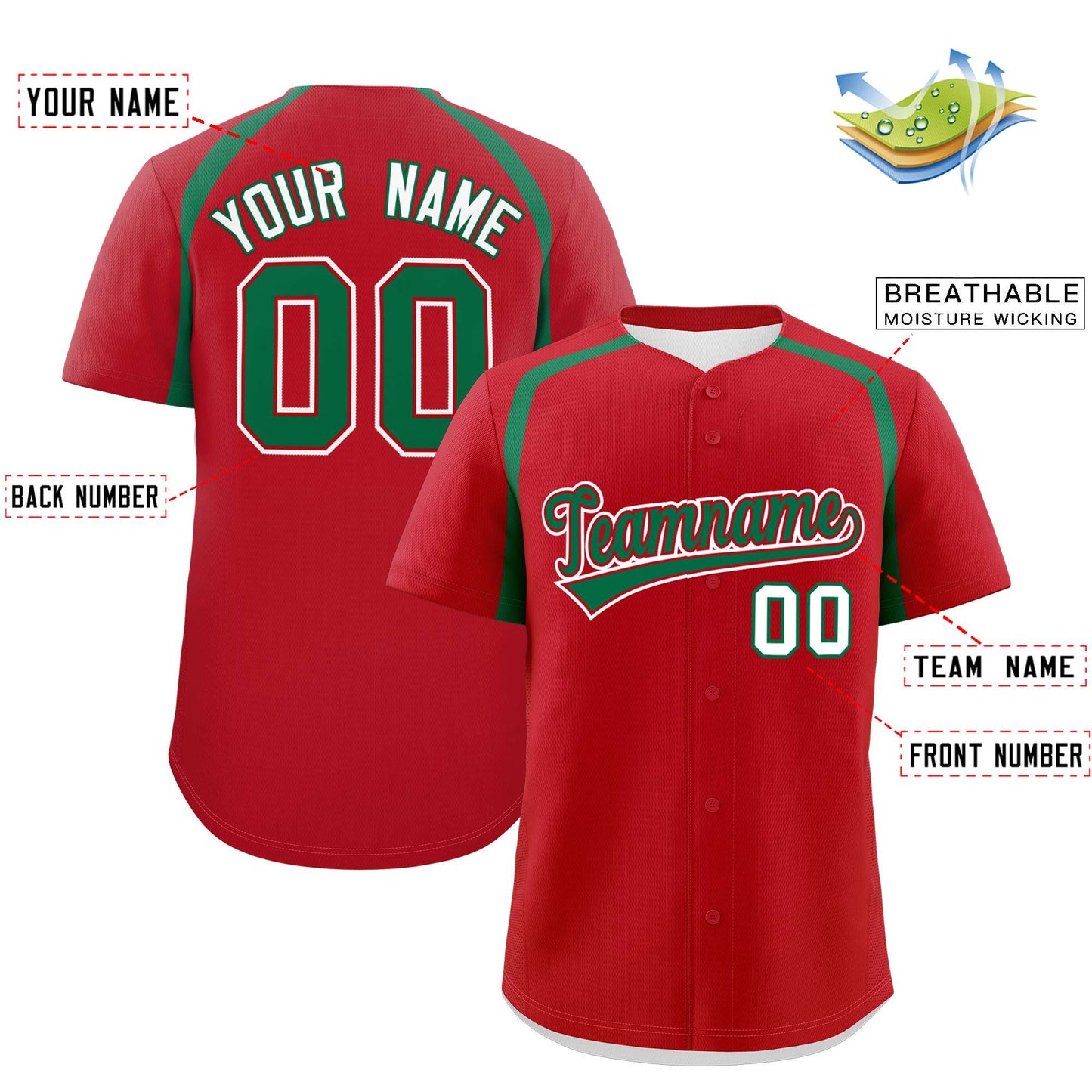 Custom Red Kelly Green Personalized Color Block Authentic Baseball Jersey Limited