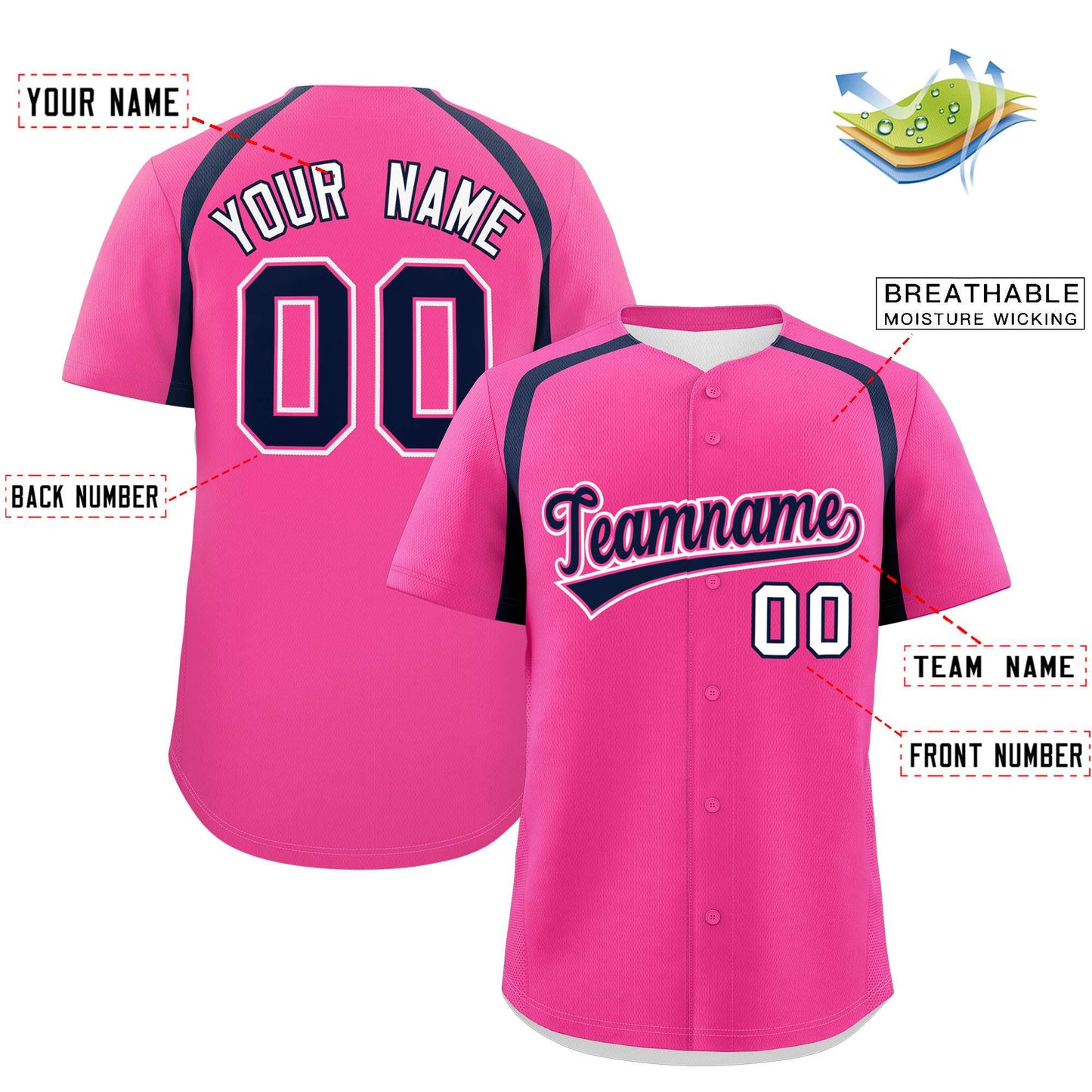 Custom Pink Navy Personalized Color Block Authentic Baseball Jersey Limited