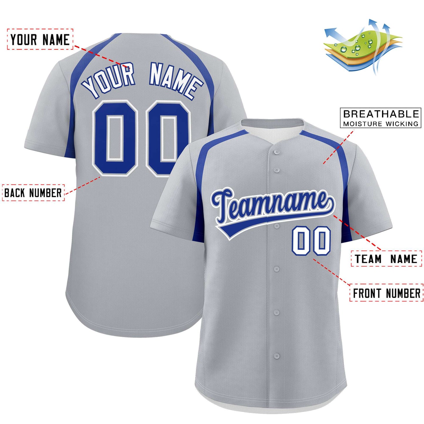 Custom Silver Royal Personalized Color Block Authentic Baseball Jersey Limited