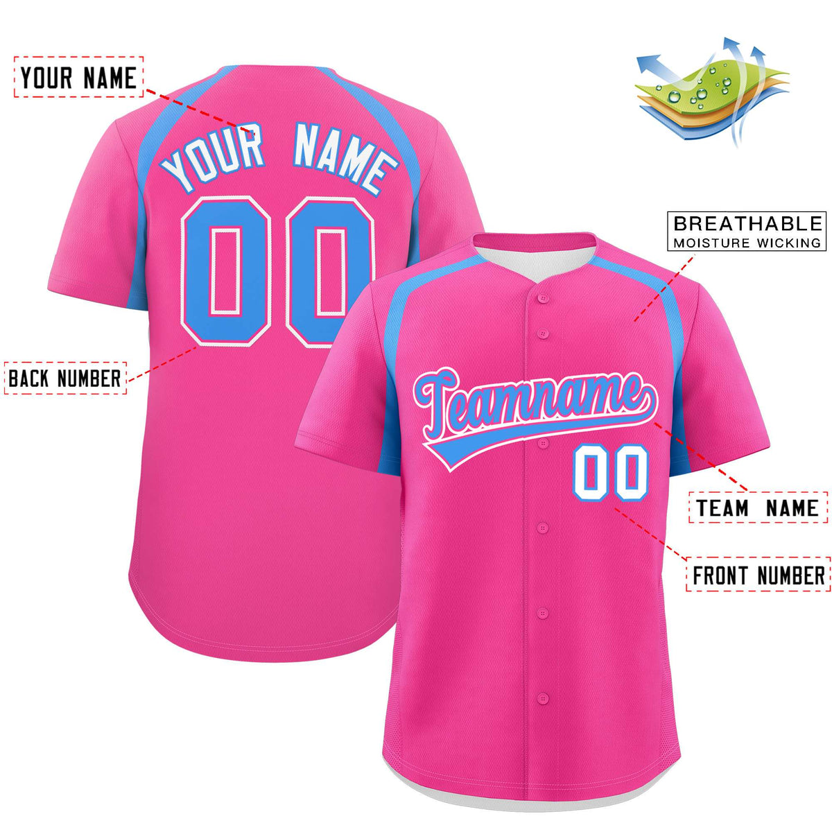 Custom Pink Powder Blue Personalized Color Block Authentic Baseball Jersey Limited
