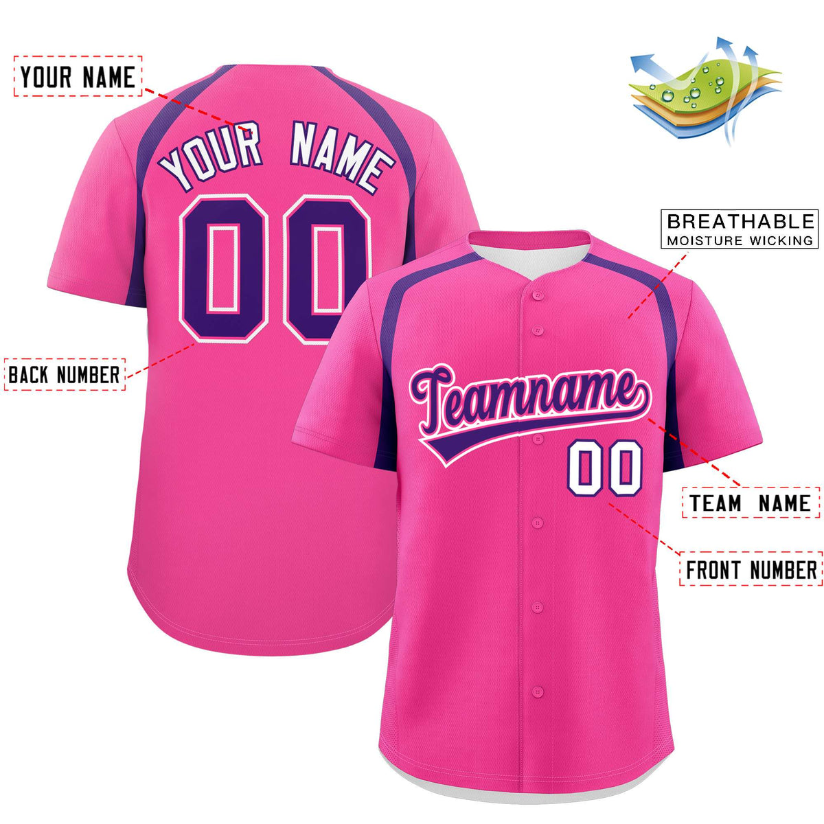 Custom Pink Purple Personalized Color Block Authentic Baseball Jersey Limited