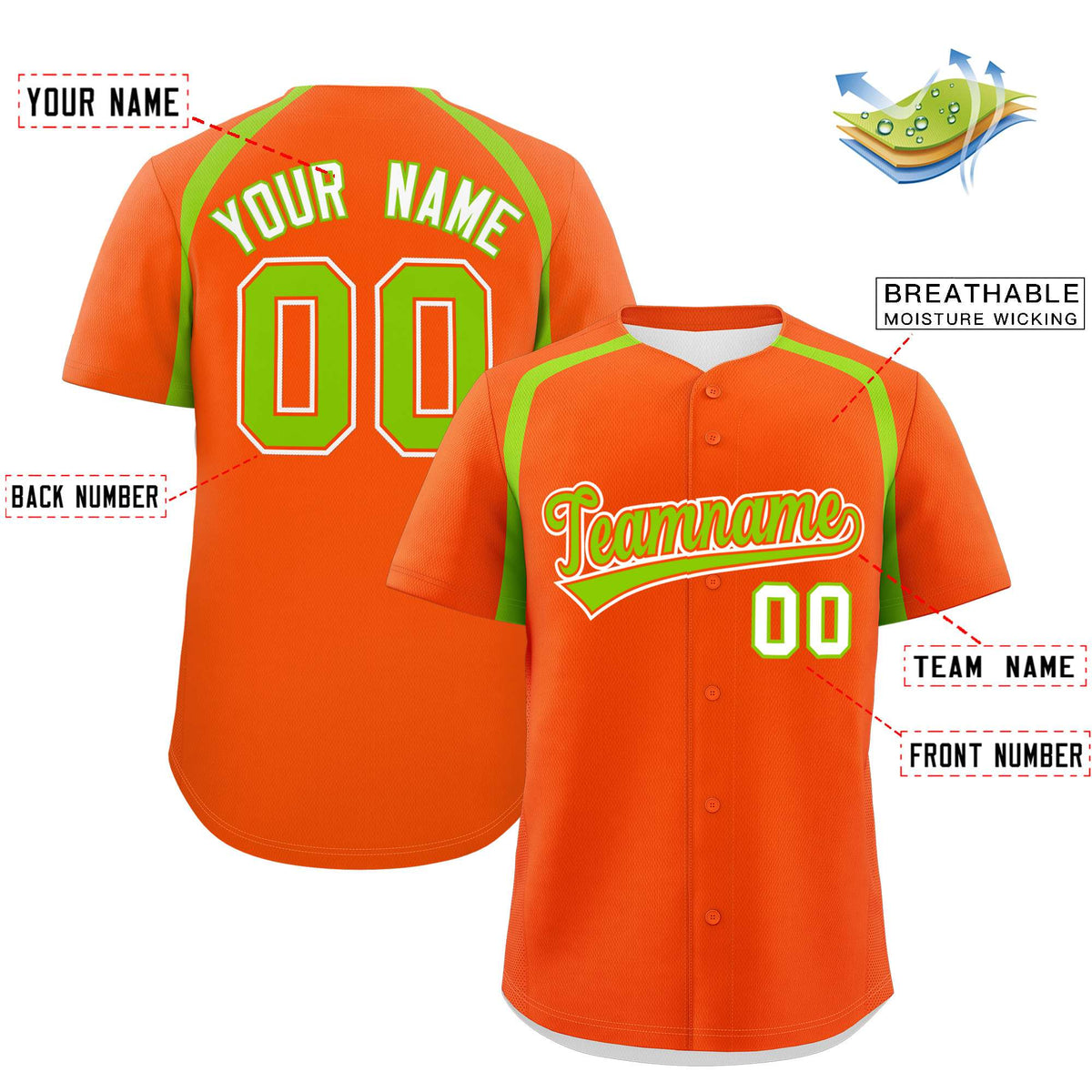 Custom Orange Neon Green Personalized Color Block Authentic Baseball Jersey Limited