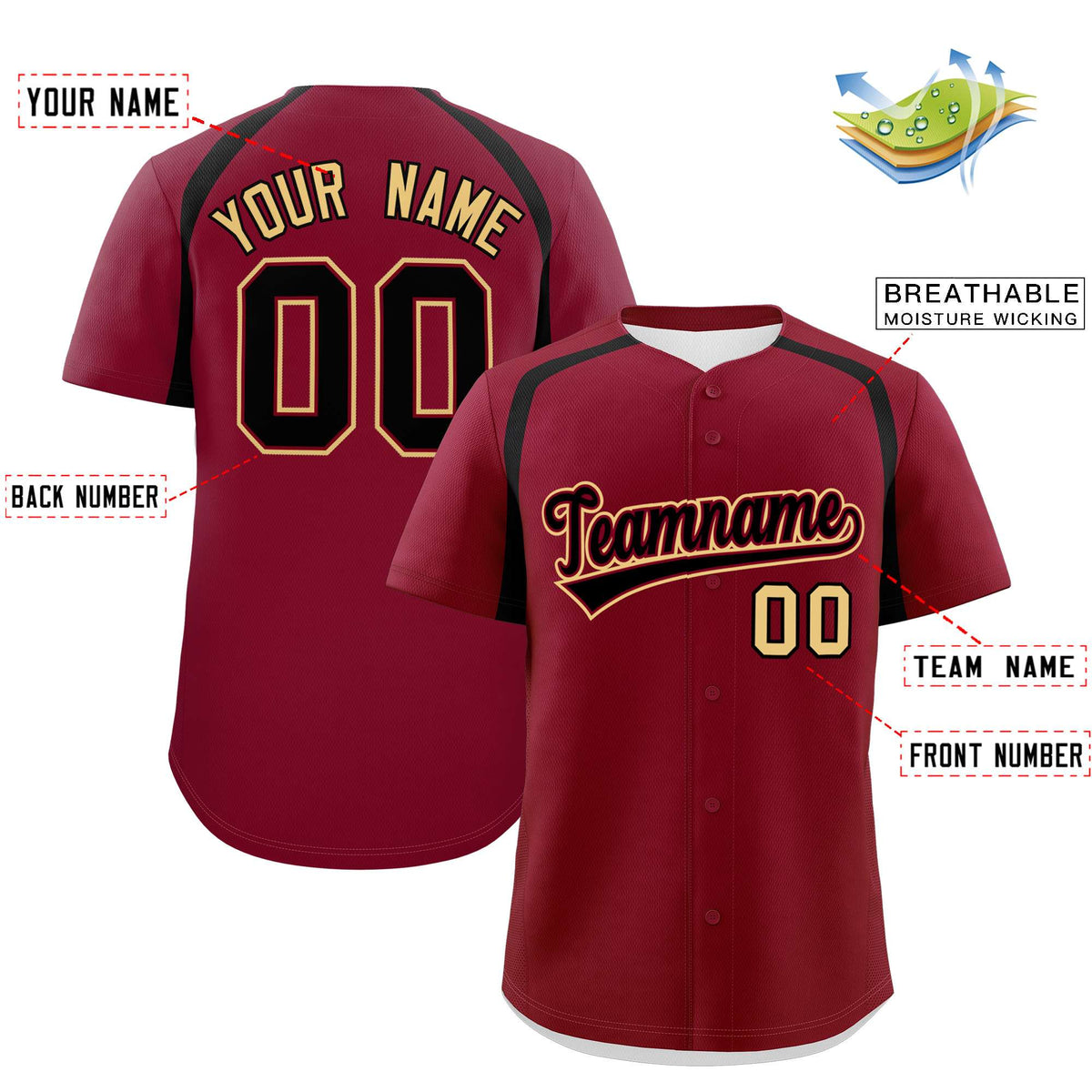 Custom Crimson Black Personalized Color Block Authentic Baseball Jersey Limited