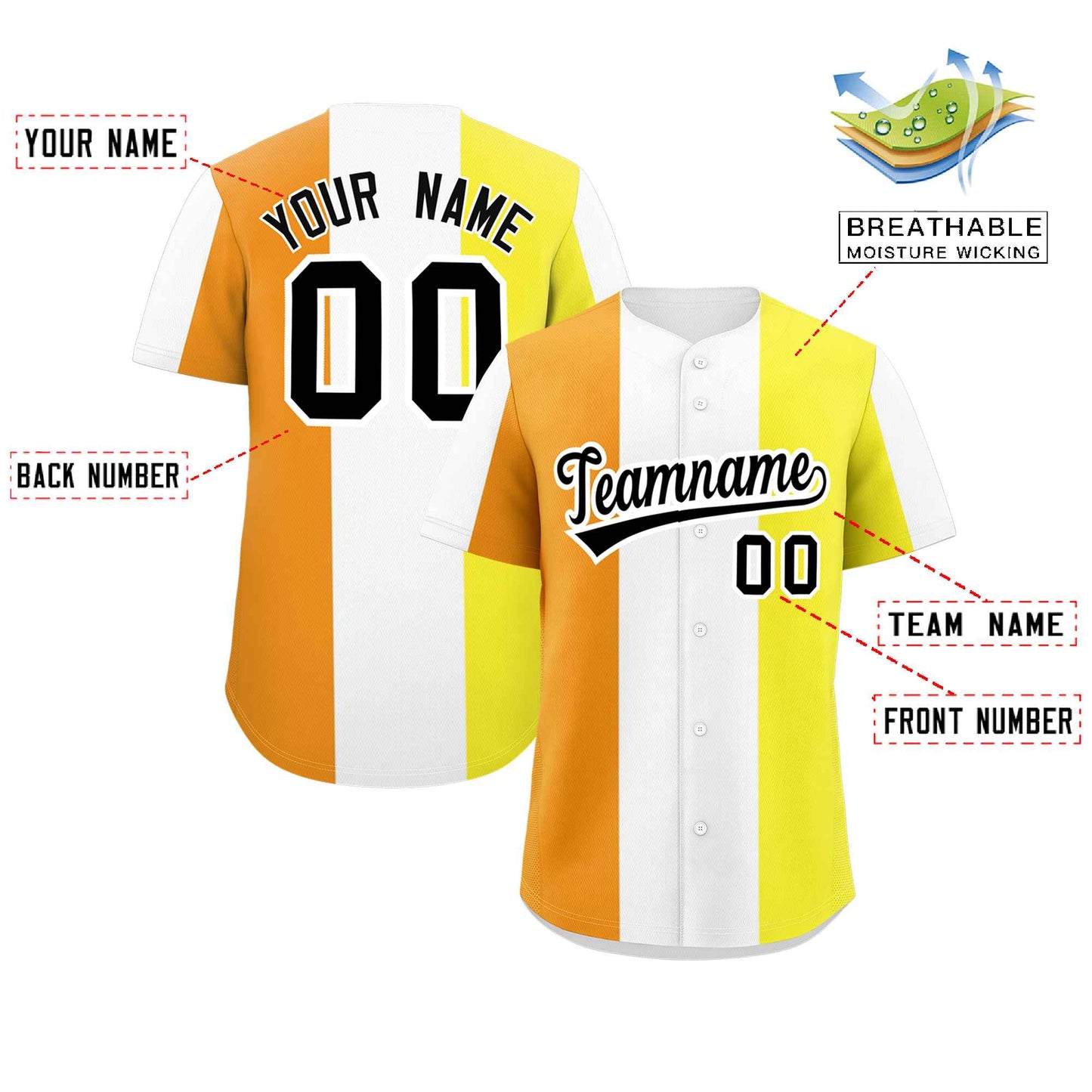 Custom Yellow White-Orange Maverique For Pride Month Color Block Authentic Baseball Jersey Limited