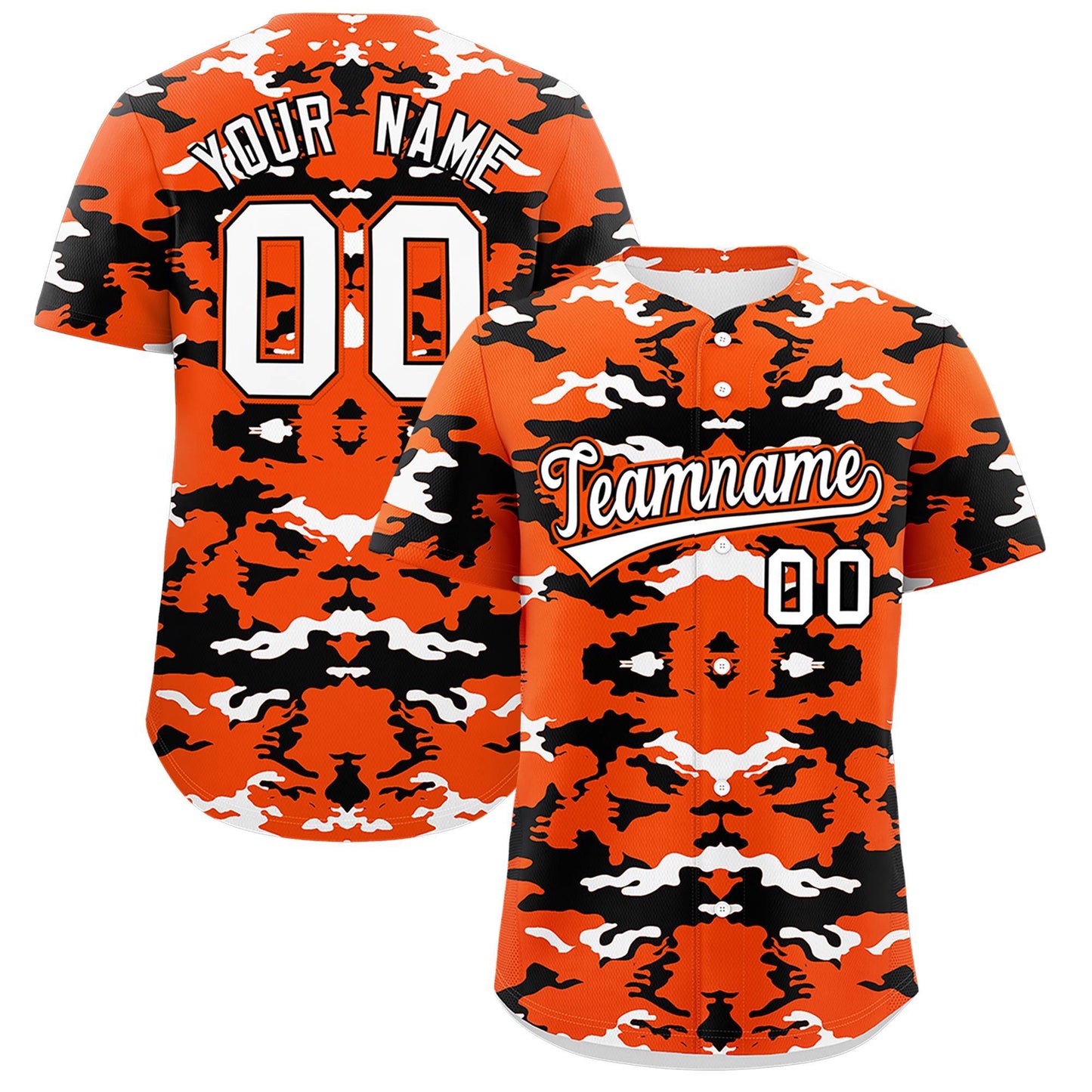 Custom Orange White-Black Personalized Camo Design Authentic Baseball Jersey