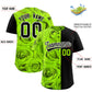 Custom Neon Green Black Split Rose Print Authentic Baseball Jersey Limited