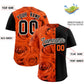 Custom Orange Black Split Rose Print Authentic Baseball Jersey Limited