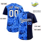 Custom Powder Blue Navy Split Rose Print Authentic Baseball Jersey Limited