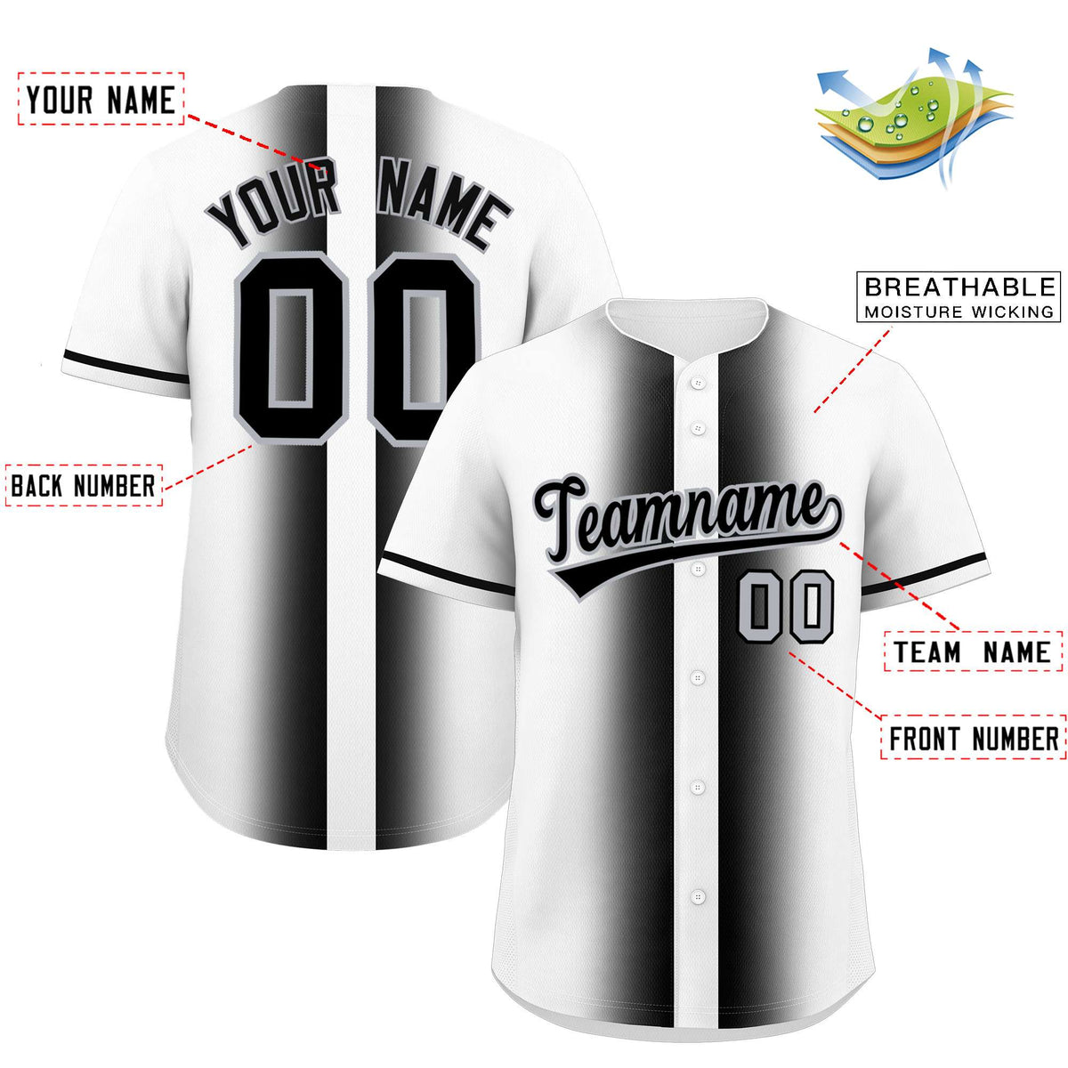 Custom White Black Lapel Gradient Fashion Authentic Baseball Jersey Limited