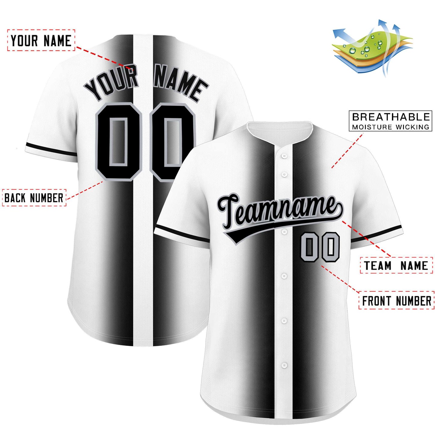 Custom White Black Lapel Gradient Fashion Authentic Baseball Jersey Limited